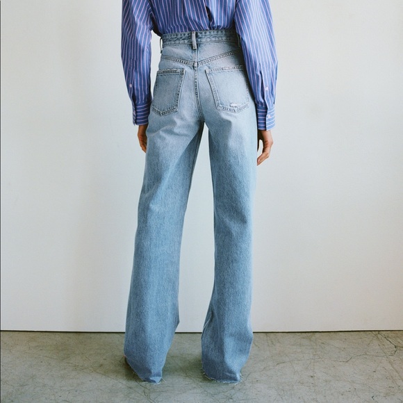 Zara Jeans Zara Wide Leg Full Length Ripped Jeans Poshmark